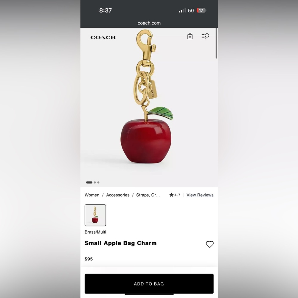 Coach Small Apple Bag Charm